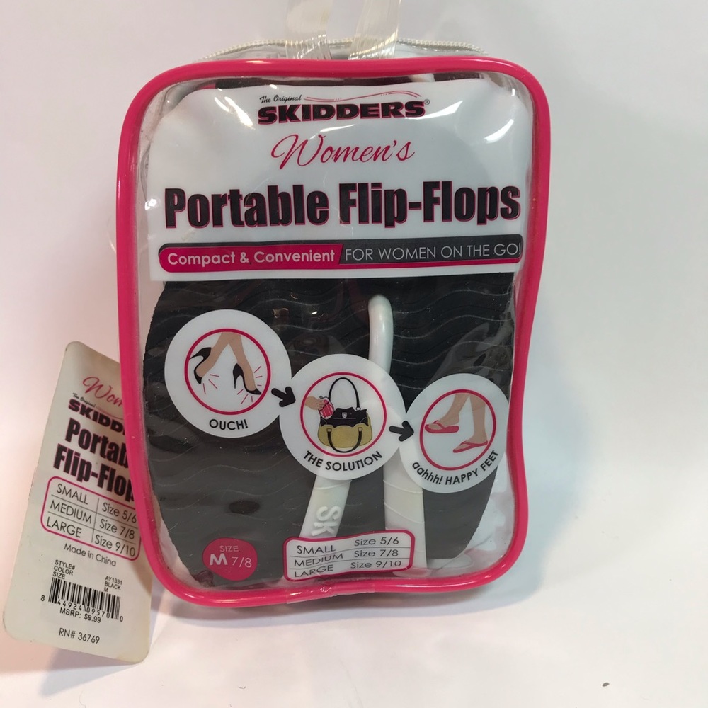 Skidders Womens Portable Flip Flops with case Med
